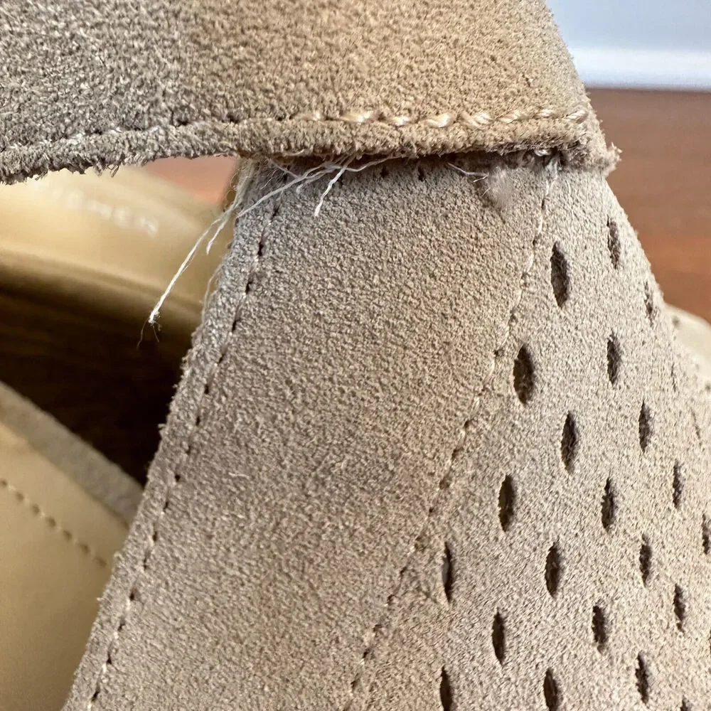 Marc Fisher HALDYA Suede Laser Wedge Platform Espadrille Sandals Size 9.5M Tan